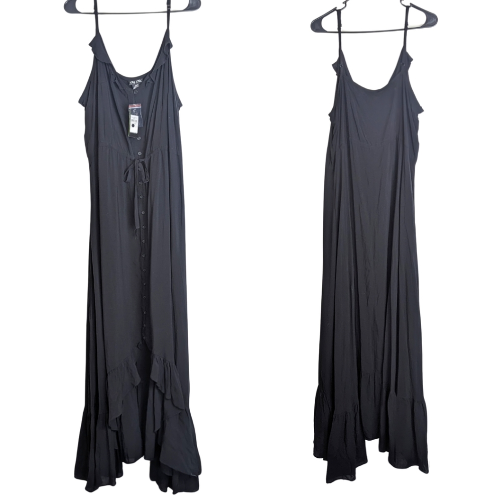 City Chic Ruffle-Trim Button-Front Maxi Dress - Picture 2 of 6
